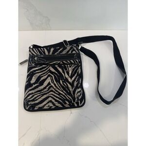 Vintage Zebra Print Crossbody Bag Zipper Compartments Shiny Sequins